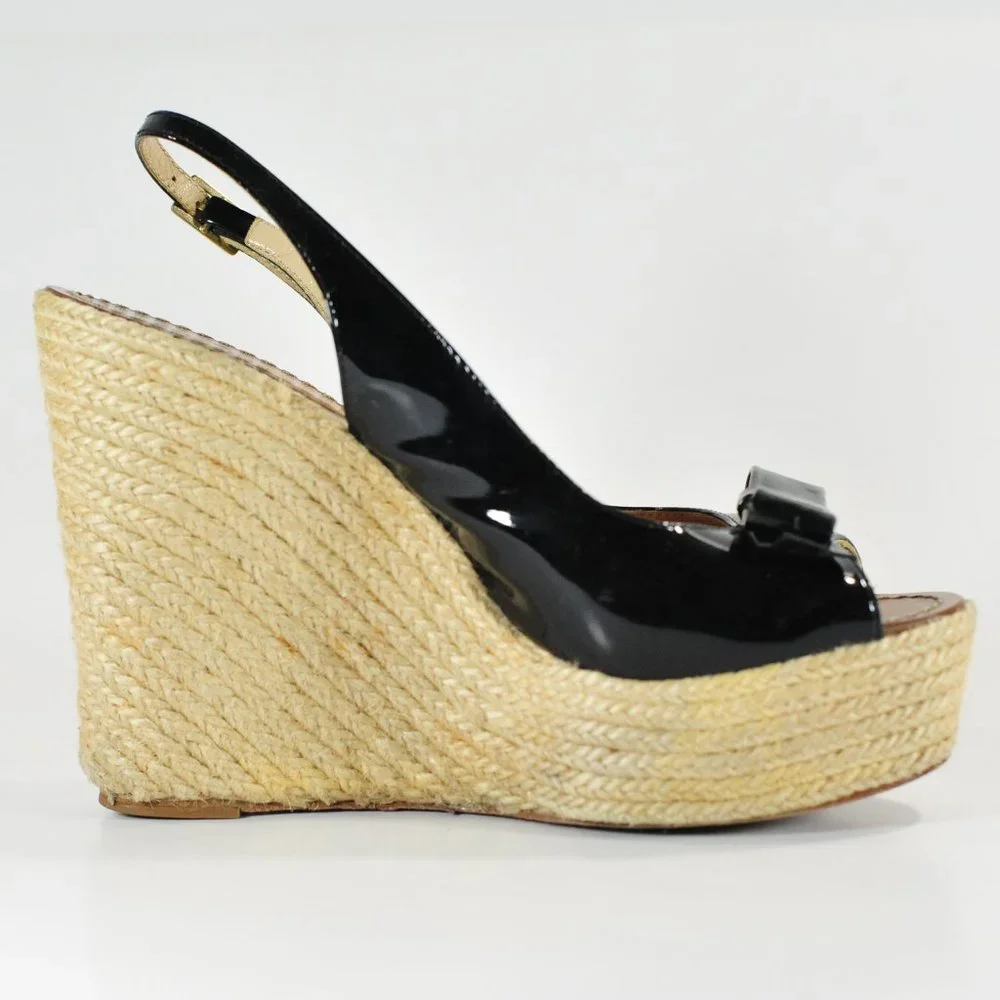 Kate Spade New York Black Patten Leather & Jute Wedge